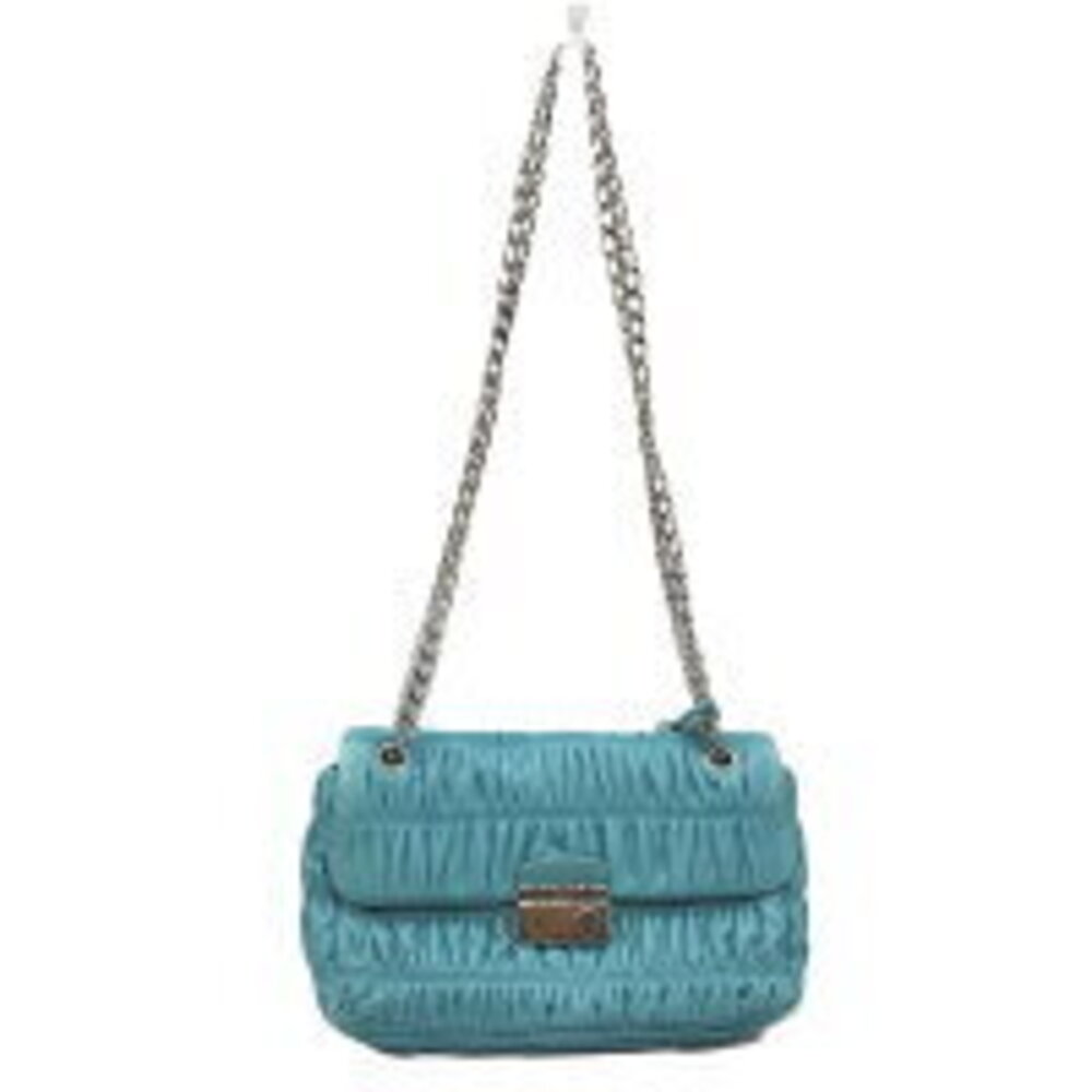 Prada Nappa Gaufre Chain Shoulder Bag Blue Leather